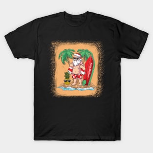 Surfing Santa Beach Holiday Plams Christmas in July T-Shirt